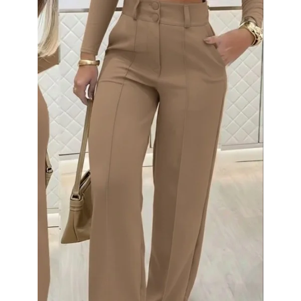 Kadın Uzun Kollu Göğüs Dekolteli Ithal Krep Bluz Ve Pantolon Ikili Takım