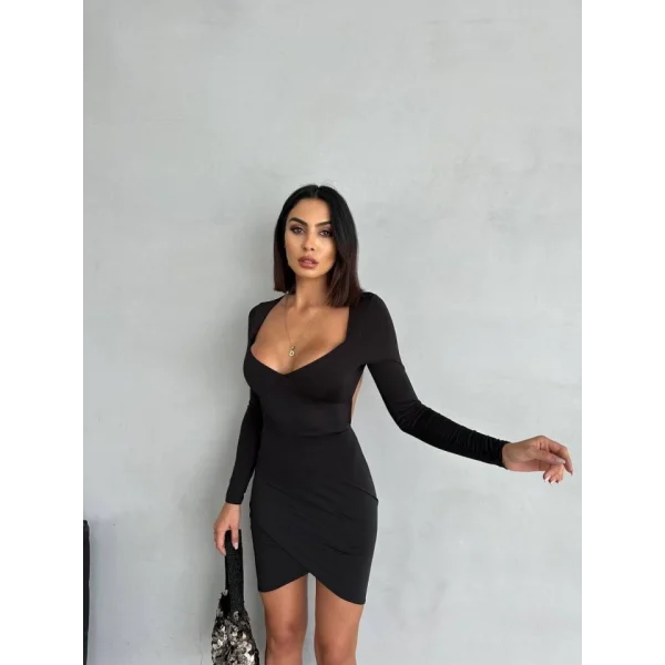 Kadın Uzun Kollu Göğüs Ve ırt Dekolteli Kruvaze Etek Detay Fırsat ürün ini Elbise