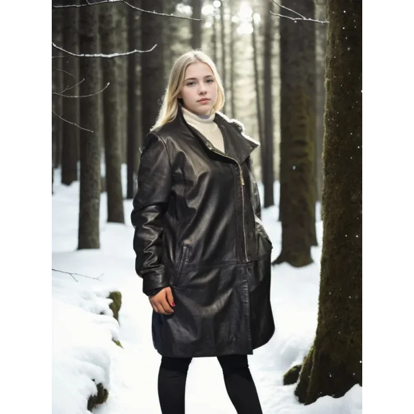 Kadın Uzun Kollu Hakiki Deri Ceket - Siyah