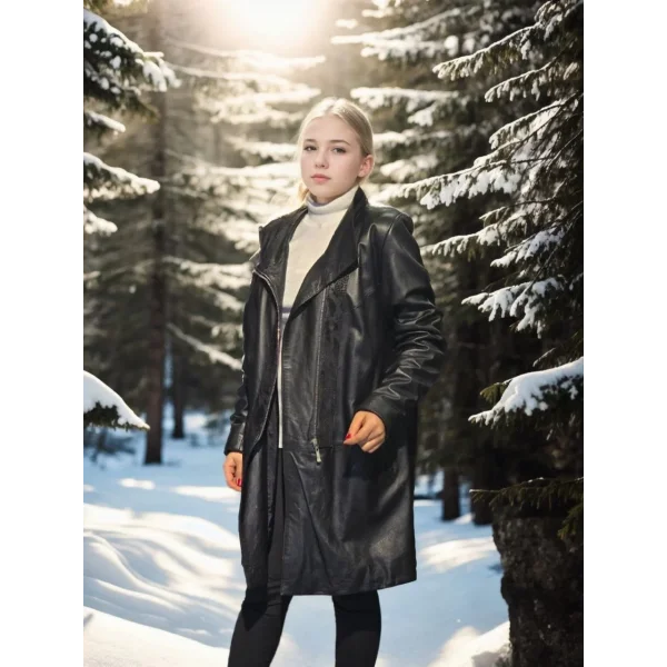 Kadın Uzun Kollu Hakiki Deri Ceket - Siyah