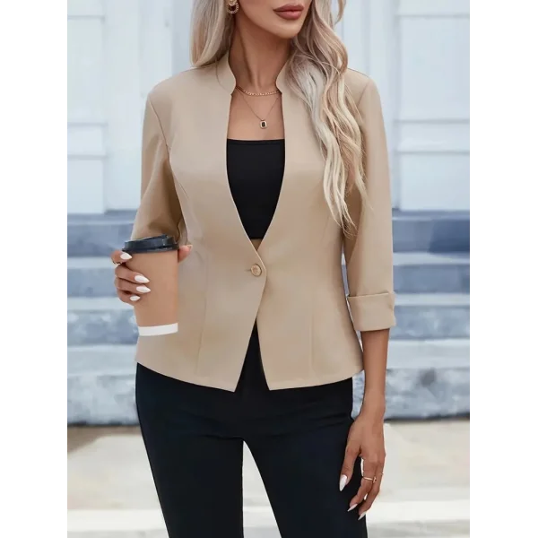 Kadın Uzun Kollu Hakim V Yaka Düğmeli Atlas Ceket