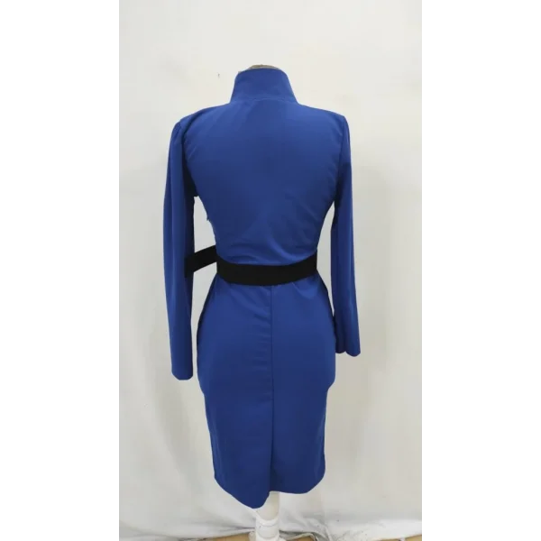 Kadın Uzun Kollu Hakim Yaka Beli Kemerli Cepli Midi Ithal Krep Elbise