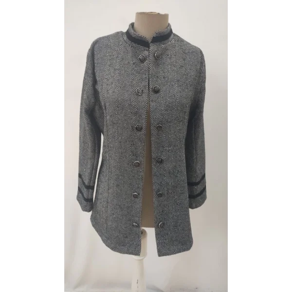 Kadın Uzun Kollu Hakim Yaka Düğme Detaylı Mini Dokuma Ceket