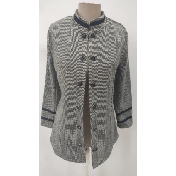 Kadın Uzun Kollu Hakim Yaka Düğme Detaylı Mini Dokuma Ceket