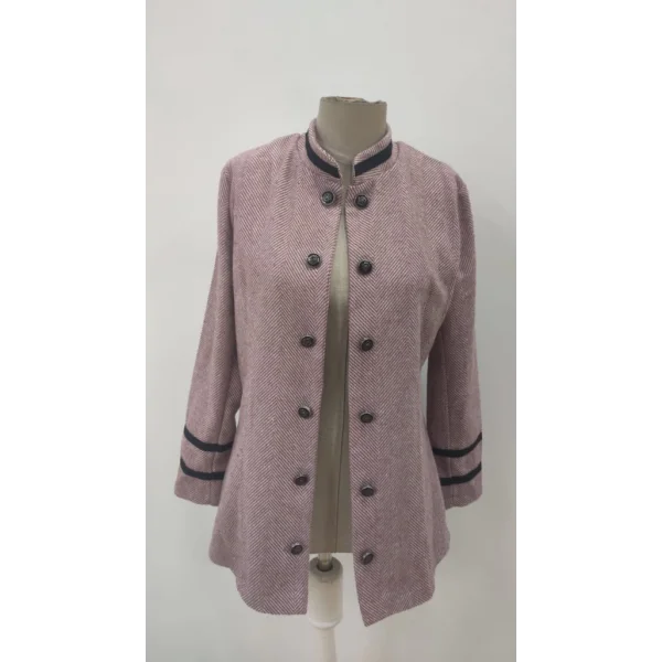 Kadın Uzun Kollu Hakim Yaka Düğme Detaylı Mini Dokuma Ceket