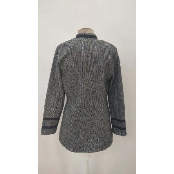 Kadın Uzun Kollu Hakim Yaka Düğme Detaylı Mini Dokuma Ceket