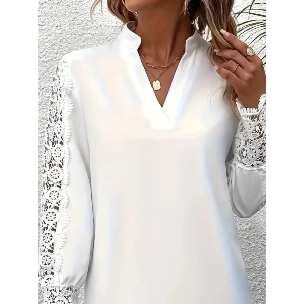 Kadın Uzun Kollu Hakim Yaka Kolları Dantel Detaylı Ithal Krep Bluz