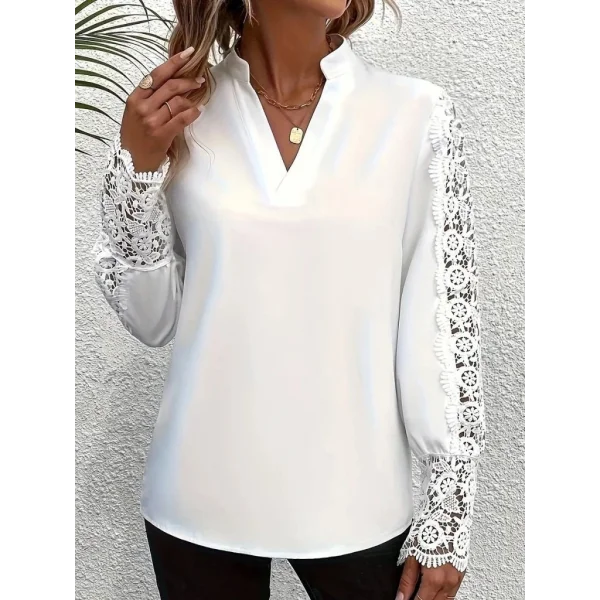 Kadın Uzun Kollu Hakim Yaka Kolları Dantel Detaylı Ithal Krep Bluz