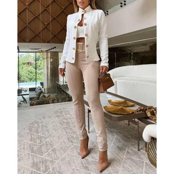 Kadın Uzun Kollu Hakim Yaka önden Düğmeli Atlas Ceket