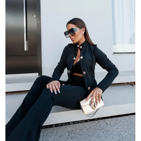 Kadın Uzun Kollu Hakim Yaka önden Düğmeli Atlas Ceket