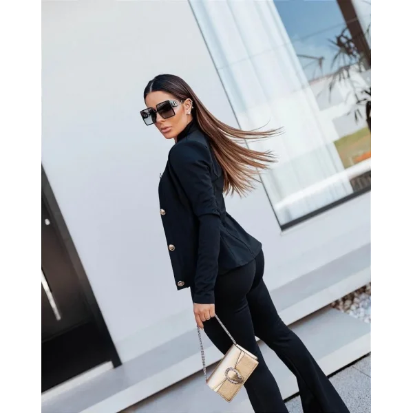 Kadın Uzun Kollu Hakim Yaka önden Düğmeli Atlas Ceket