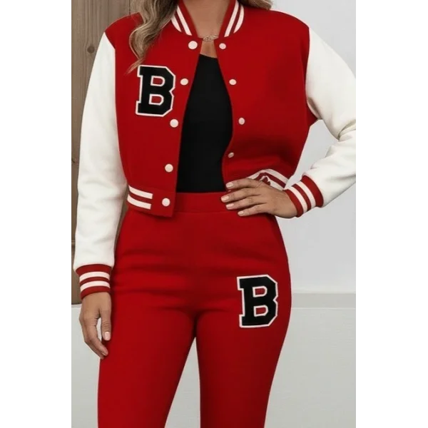 Kadın Uzun Kollu Hakim Yaka önden Düğmeli Ceket Pantolon şardonlu Iki Iplik Ikili Takım