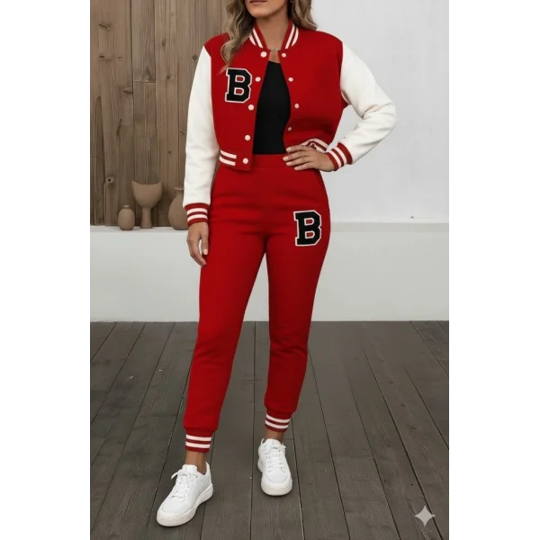 Kadın Uzun Kollu Hakim Yaka önden Düğmeli Ceket Pantolon şardonlu Iki Iplik Ikili Takım