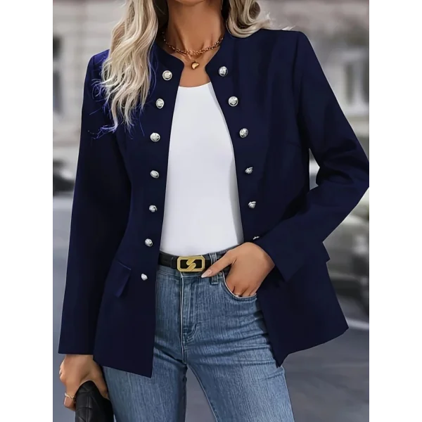 Kadın Uzun Kollu Hakim Yaka önden Düğmeli Kısa Atlas Ceket