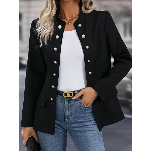 Kadın Uzun Kollu Hakim Yaka önden Düğmeli Kısa Atlas Ceket