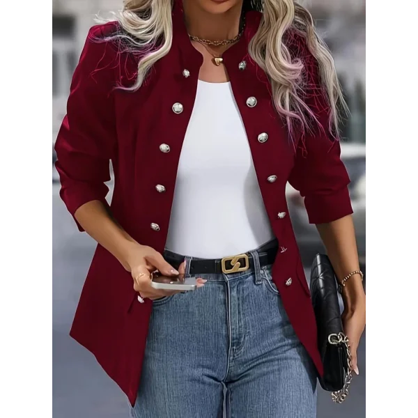 Kadın Uzun Kollu Hakim Yaka önden Düğmeli Kısa Atlas Ceket