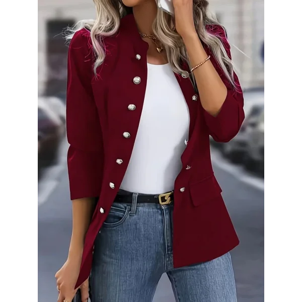 Kadın Uzun Kollu Hakim Yaka önden Düğmeli Kısa Atlas Ceket