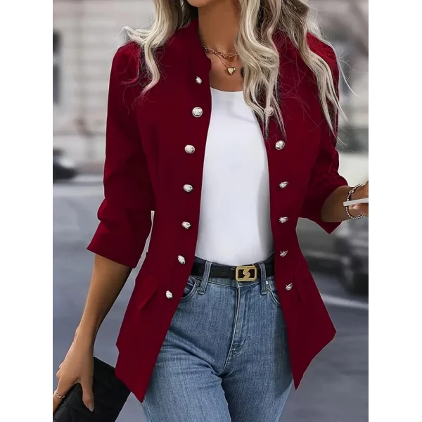 Kadın Uzun Kollu Hakim Yaka önü Açık Düğme Detaylı Atlas Ceket