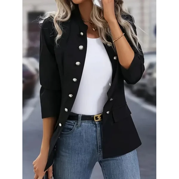 Kadın Uzun Kollu Hakim Yaka önü Açık Düğme Detaylı Atlas Ceket