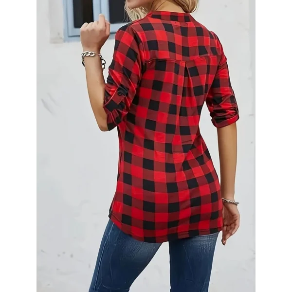 Kadın Uzun Kollu Hakim Yaka Yakadan Fermuarlı Geometrik Desenli Süprem Bluz