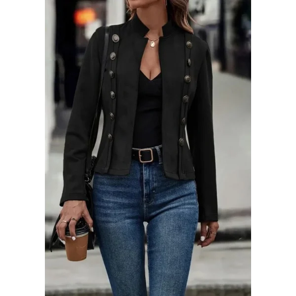 Kadın Uzun Kollu Hakim Yaka Yanlardan Düğmeli Kısa Süet Ceket