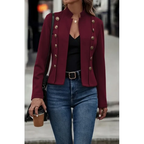 Kadın Uzun Kollu Hakim Yaka Yanlardan Düğmeli Kısa Süet Ceket