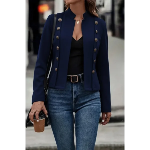 Kadın Uzun Kollu Hakim Yaka Yanlardan Düğmeli Kısa Süet Ceket