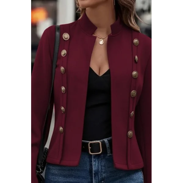 Kadın Uzun Kollu Hakim Yaka Yanlardan Düğmeli Kısa Süet Ceket