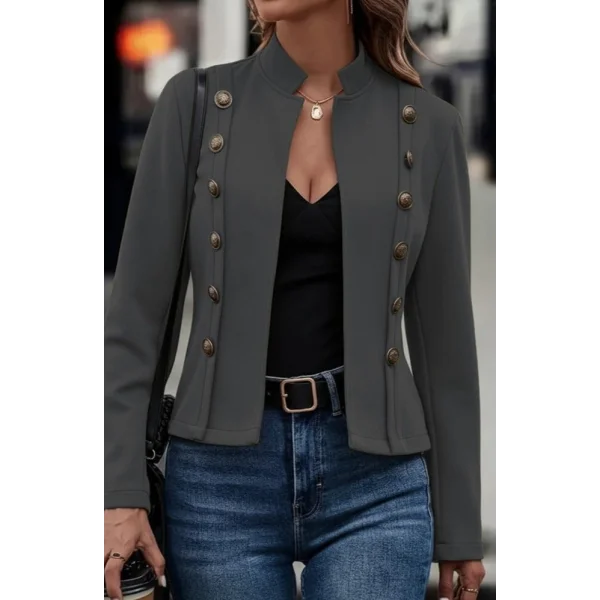 Kadın Uzun Kollu Hakim Yaka Yanlardan Düğmeli Kısa Süet Ceket