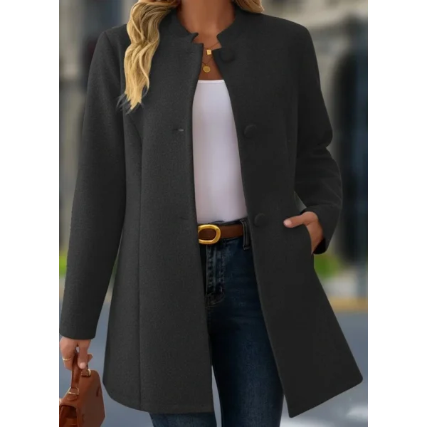 Kadın Uzun Kollu Hakim Yakalı önden Düğmeli Cep Detaylı Kısa Kaşe Kaban