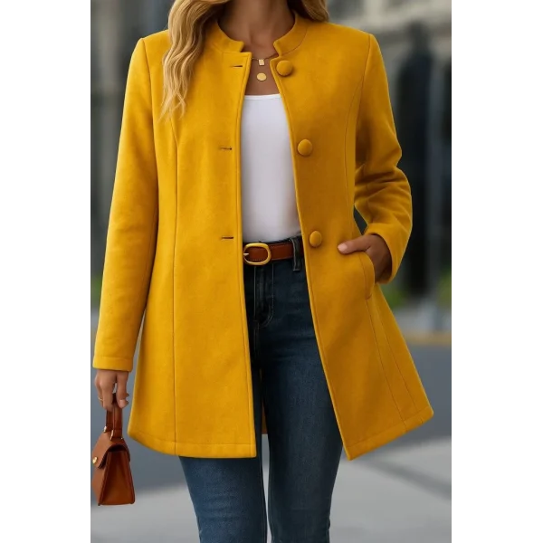 Kadın Uzun Kollu Hakim Yakalı önden Düğmeli Cep Detaylı Kısa Kaşe Kaban