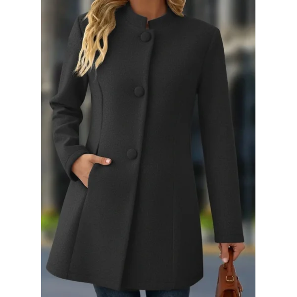 Kadın Uzun Kollu Hakim Yakalı önden Düğmeli Cep Detaylı Kısa Kaşe Kaban