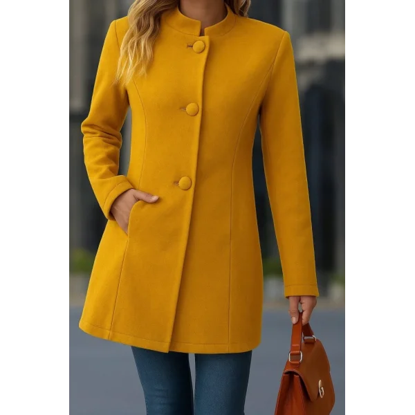 Kadın Uzun Kollu Hakim Yakalı önden Düğmeli Cep Detaylı Kısa Kaşe Kaban