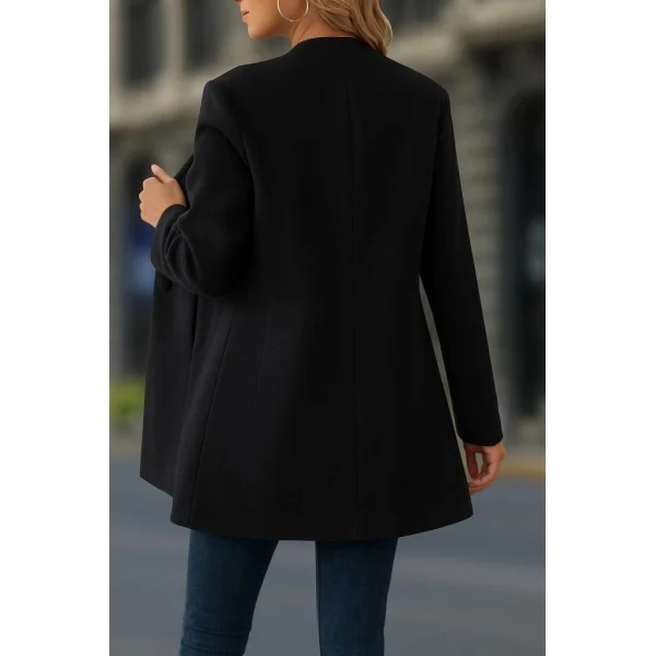 Kadın Uzun Kollu Hakim Yakalı önden Düğmeli Cep Detaylı Kısa Kaşe Kaban