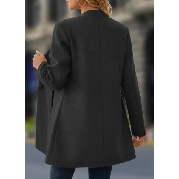 Kadın Uzun Kollu Hakim Yakalı önden Düğmeli Cep Detaylı Kısa Kaşe Kaban