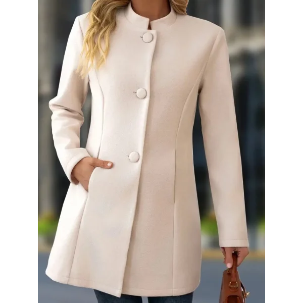 Kadın Uzun Kollu Hakim Yakalı önden Düğmeli Cep Detaylı Kısa Kaşe Kaban