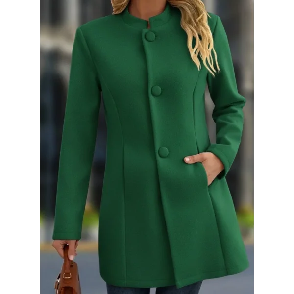 Kadın Uzun Kollu Hakim Yakalı önden Düğmeli Cep Detaylı Kısa Taba Kaşe Kaban