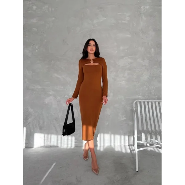 Kadın Uzun Kollu Halka Ve Pencere Dekolte Detay Fırsat ürün idi Boy Elbise