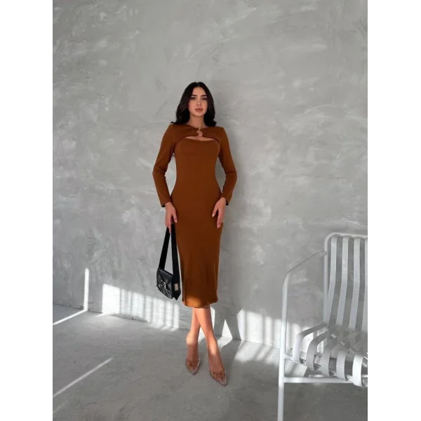 Kadın Uzun Kollu Halka Ve Pencere Dekolte Detay Fırsat ürün idi Boy Elbise