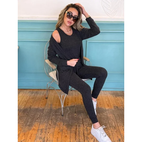 Kadın Uzun Kollu Hırka Atlet Ve Eşofman Yün Viskon üçlü Takım
