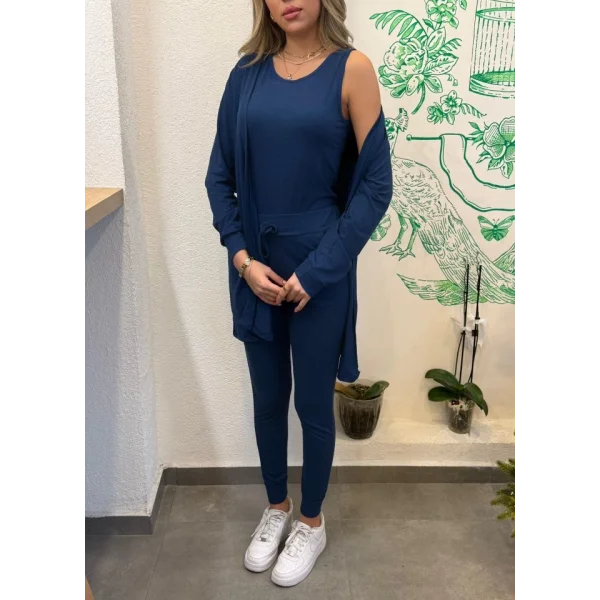 Kadın Uzun Kollu Hırka Atlet Ve Eşofman Yün Viskon üçlü Takım