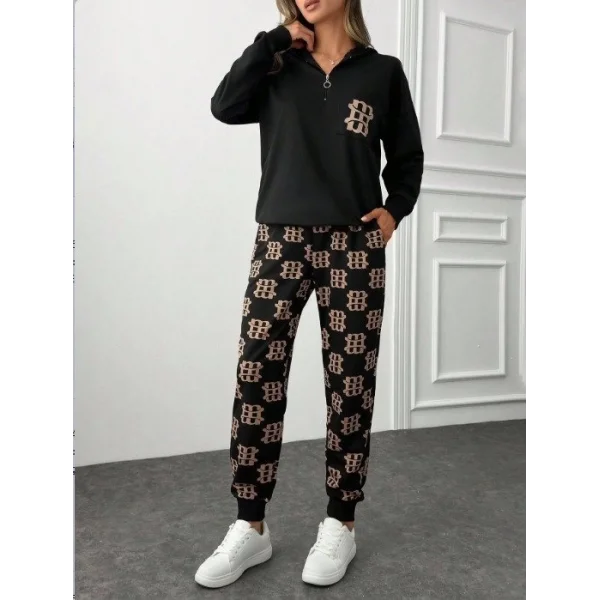 Kadın Uzun Kollu Iki Iplik Kumaş Fermuar Ve Cep Detay Kapüşonlu Ikili Takım