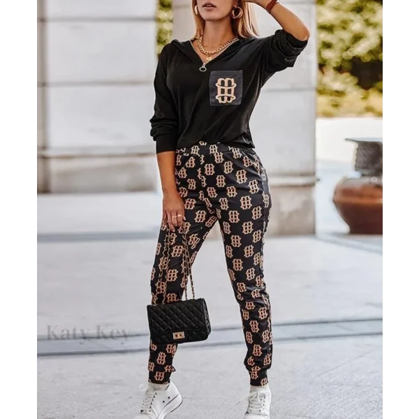 Kadın Uzun Kollu Iki Iplik Kumaş Fermuar Ve Cep Detay Kapüşonlu Ikili Takım