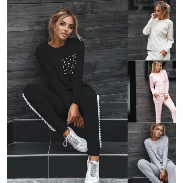 Kadın Uzun Kollu Inci Cep Detay Bluz Ve Yüksek Bel Yanı Inci şerit Detay Pantolon Eşofman Takım