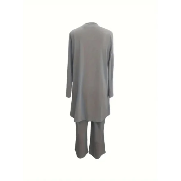 Kadın Uzun Kollu Ithal Krep Onu Açık Ceket Askılı Yuvarlak Yaka Bluz Ve Cepli Pantolon üçlü Takım