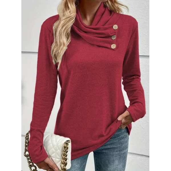 Kadın Uzun Kollu Kapişon Yaka Düğmeli Yumoş Bluz
