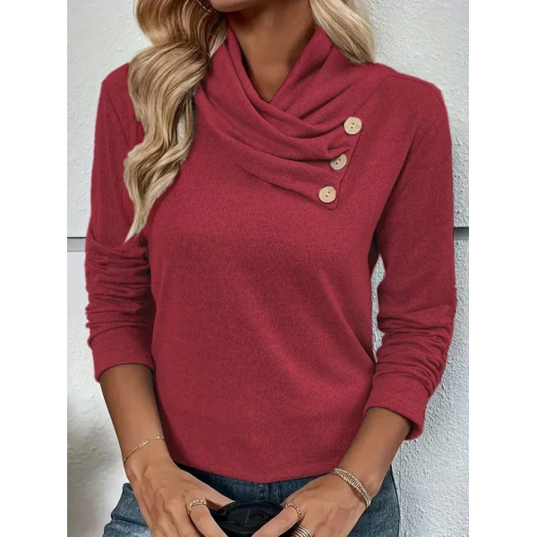Kadın Uzun Kollu Kapişon Yaka Düğmeli Yumoş Bluz