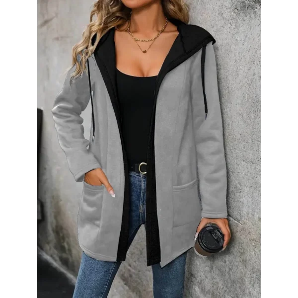 Kadın Uzun Kollu Kapşonlu Bağcıklı Cepli Iki Iplik Ceket