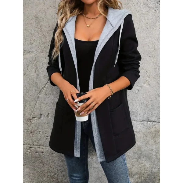 Kadın Uzun Kollu Kapşonlu Bağcıklı Cepli Iki Iplik Ceket