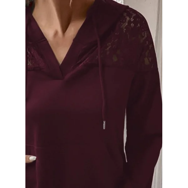 Kadın Uzun Kollu Kapşonlu Bağcıklı Dantelli Viskon Iki Iplik Bluz